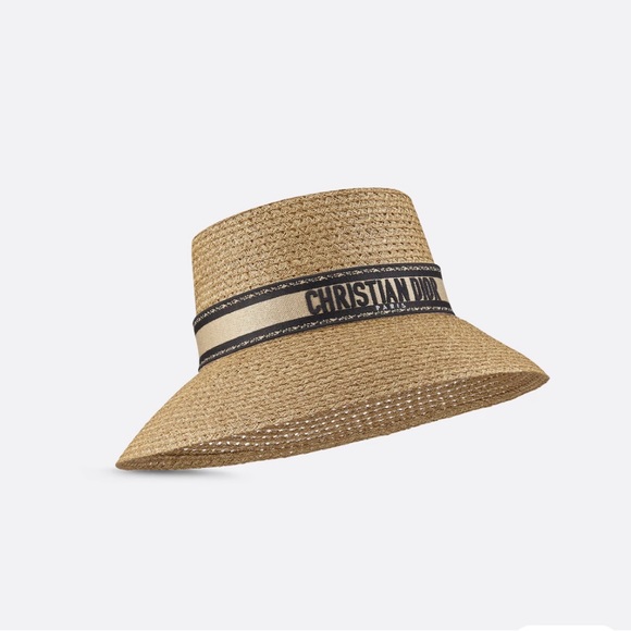 Dior D-Bobby Large Brim Hat Size 56 Straw with Blue and White Embroidered Band - Picture 3 of 7